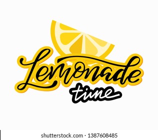 Lemonade - hand drawn doodle lettering label art design banner with lemon