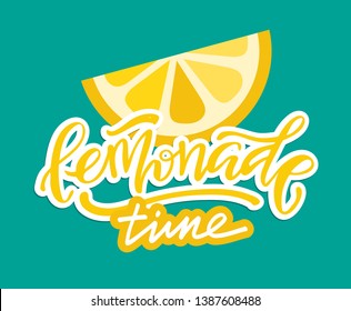 Lemonade - hand drawn doodle lettering label art design banner with lemon