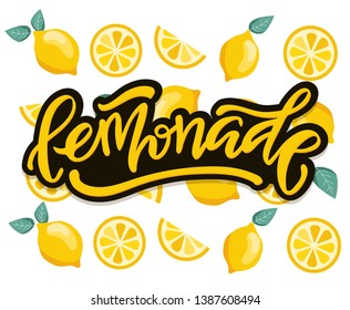 Lemonade - hand drawn doodle lettering label art design banner with lemon