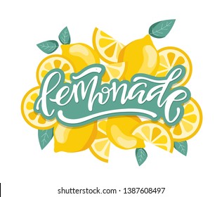 Lemonade - hand drawn doodle lettering label art design banner with lemon