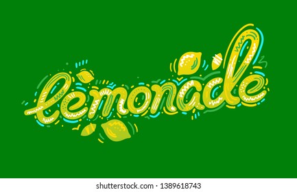 Lemonade hand drawn vector lettering. Summer fresh drink. Modern calligraphy. Vector illustration. 