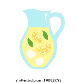 Lemonade in a hand-drawn style. Vector illustration with jug of lemonade with lemon slices. Perfect for a poster in a cafe or in the kitchen, as well as for lemonade labels