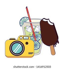Lemonade with ice cream and camera cartoon vector illustration graphic design