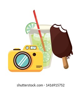 Lemonade with ice cream and camera cartoon vector illustration graphic design
