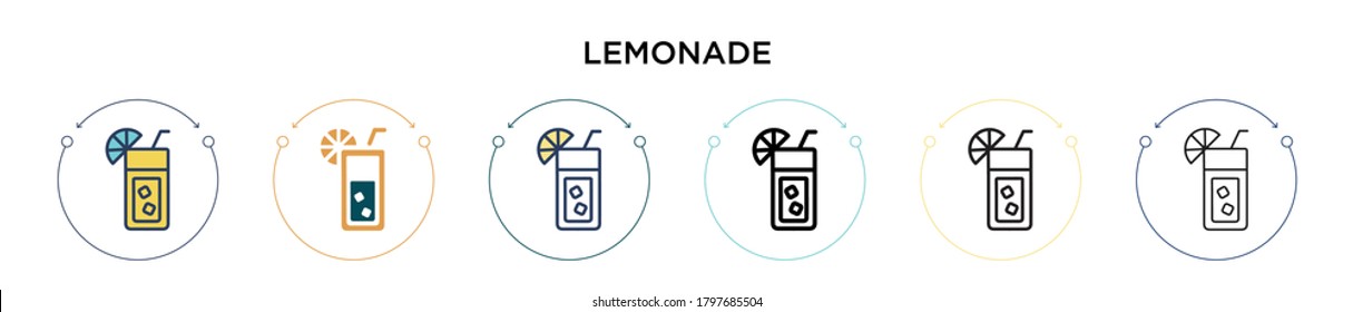 Lemonade icon in filled, thin line, outline and stroke style. Vector illustration of two colored and black lemonade vector icons designs can be used for mobile, ui, web