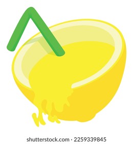 Lemonade icon isometric vector. Cold refreshing drink in lemon half with straw. Summer drink, natural juice