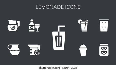 lemonade icon set. 9 filled lemonade icons. Included Drink, Juice, Lemonade icons