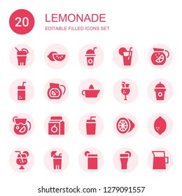 lemonade icon set. Collection of 20 filled lemonade icons included Drink, Lemon, Lemonade, Juice, Sangria, Citrus juicer
