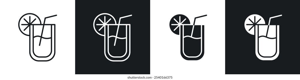 Lemonade icon set. Vector symbols in black and white colors.