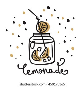Lemonade illustration. Hand drawn lemonade, lemon, lemon slice
