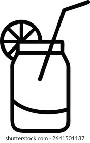 Lemonade Jar Icon with Straw and Lemon Slice