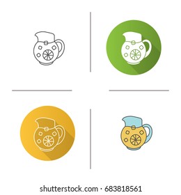 Lemonade jug icon. Flat design, linear and color styles. Isolated vector illustrations