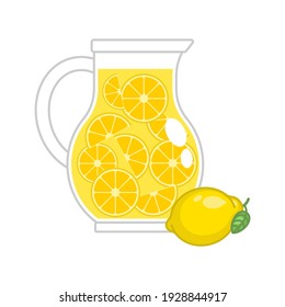 Lemonade in jug and lemon. vector illustration