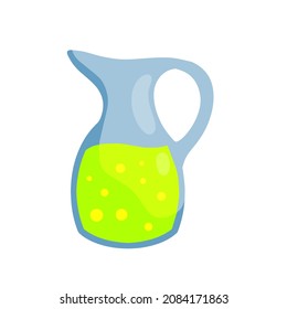 Lemonade in jug. Summer refreshing drink in glass jar. Yellow liquid. Flat cartoon illustration