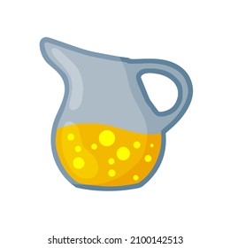 Lemonade in jug. Summer refreshing drink in glass jar. Yellow liquid. Flat cartoon illustration