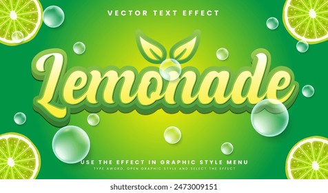 Lemonade juice editable text effect Template with bubble