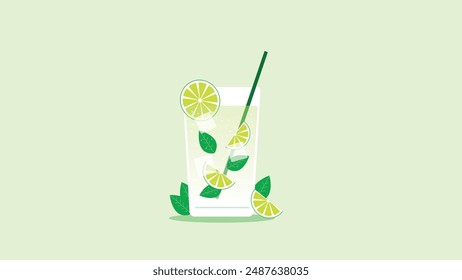 Jugo de limonada con limón fresco. Diseño plano.