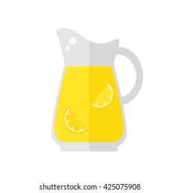 Lemonade Juice jug icon on white background. Fresh juice. Healthy drink. Flat style vector illustration. 