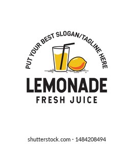 Lemonade juice logo design with lemonade fruit and a glass of lemonade juice illustration
