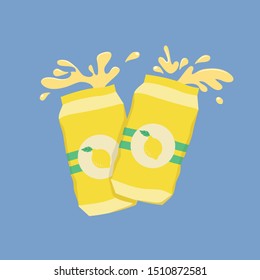 Lemonade juice splash out of can concept.
