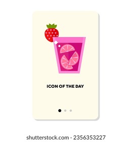 Lemonade or juice with strawberry isolated on white. Fresh cocktail cartoon illustration. Summer drinks and beverages concept. Vector illustration symbol elements for web design and apps