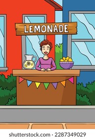 Lemonade Juice Vendor Colored Cartoon Illustration