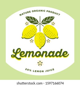 Lemonade label. Lemonade drink emblem. Lemon logo. Yellow lemons with leaves and flowers on a white badge.