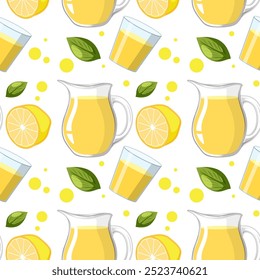 Lemonade, leaves, and lemons in a repeating pattern