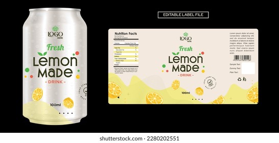 Lemonade Lemon drink label design, soft drink label design. Soda can vector. Energy drink label design. Fruit juice label template design.