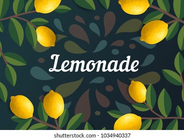 Lemonade lemon juice beverage logo, label, badge for groceries, fruit drink stores, packaging and advertising. Lemon fruit and leaf frame vector