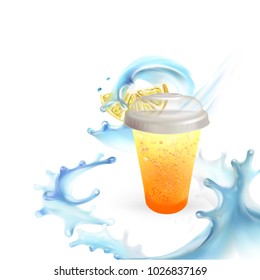 lemonade lemon and water splashes 3d realistic illustration vector ice