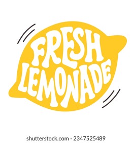 Lemonade lettering Fresh lemonade in lemon silhouette on white background. Vector cute illustration