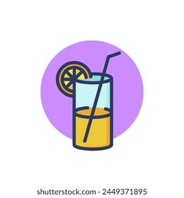 Lemonade line icon. Cold beverage in glass with lemon and straw outline sign. Refreshment, summer drink, cocktail concept. Vector illustration for web design and apps