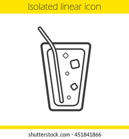 Lemonade linear icon. Thin line illustration. Cocktail in glass with straw and ice cubes. Contour symbol. Vector isolated outline drawing