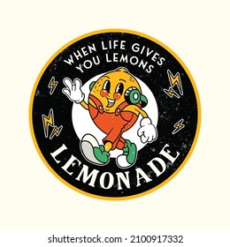 Lemonade logo emblem with mascot. Vintage lemon or lime logo