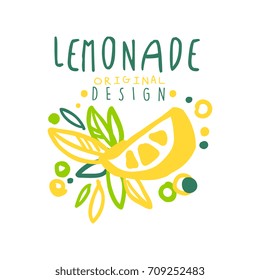Lemonade logo template original design, colorful hand drawn vector Illustration with fruits