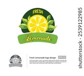 Lemonade logo template with a simple lime and a detailed lime leaves.