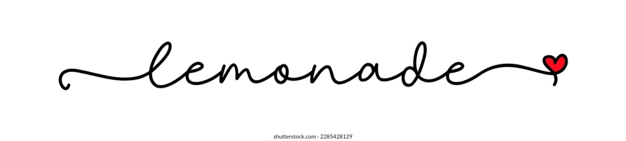 Limonade Liebe. Vektor-Logo-Wort. Design für Poster, Flyer, Banner, Menücafé. Handgezeichneter Kalligrafietext. Typografie kontinuierliches Limonade Sommerlogo mit Herzsymbol. Symbol der Signatur, frische Limonade.