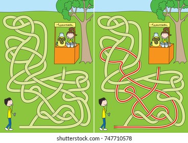 Lemonade maze for kids with a solution