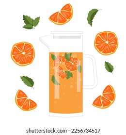 Lemonade with oranges and mint. Vector illustration