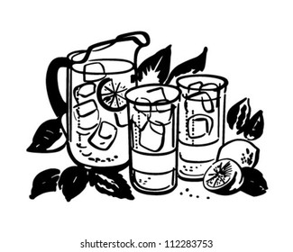 Lemonade Pitcher And Glasses - Retro Clipart Illustration