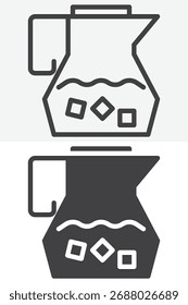 Lemonade pitcher with ice and slices different style icon set. Line outline and solid vector icon, editable stroke sign and symbol for summer drink.