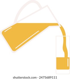 Lemonade pitcher pouring yellow drink into tall glass. Juice pictogram concept modern flat design. Refreshing beverage pouring flow illustration