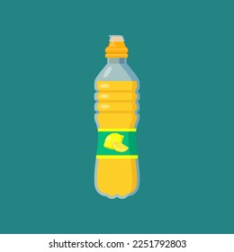 Lemonade in plastic bottle. Sweet lemonade, fizzy bottled lemonade, sweet lemon juice on white background cartoon illustration. Liquid, beverage concept