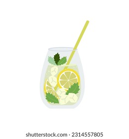 Lemonade. Refreshing drink with lemon, ice and mint. Vector illustration.