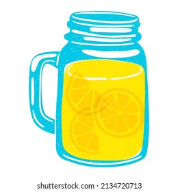 Lemonade. Riso print effect. Hand drawn Vector illustration. Graphic element  for fabric, textile, clothing, wrapping paper, wallpaper