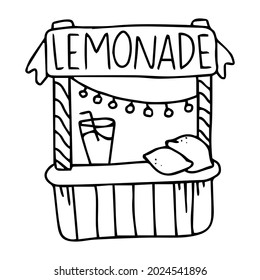 Lemonade sale on white background. Vector doodle illustration. street food. Lemonade stand.