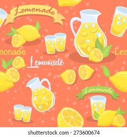 Lemonade Seamless Pattern Red Orange Background