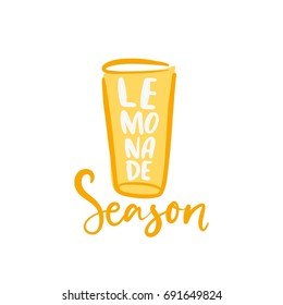 Lemonade season. Bright colored letters. Modern hand drawn lettering. Hand-painted inscription. Motivational calligraphy poster. Stylish font typography. Quote for cards, invitations.