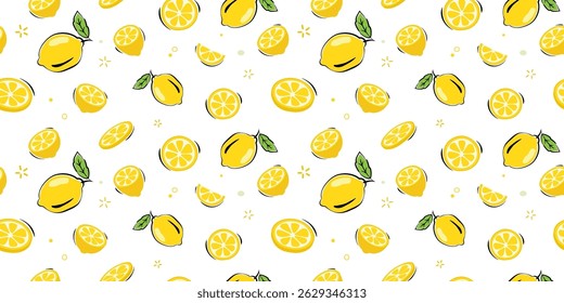 Lemonade slices seamless pattern cartoon summer background.